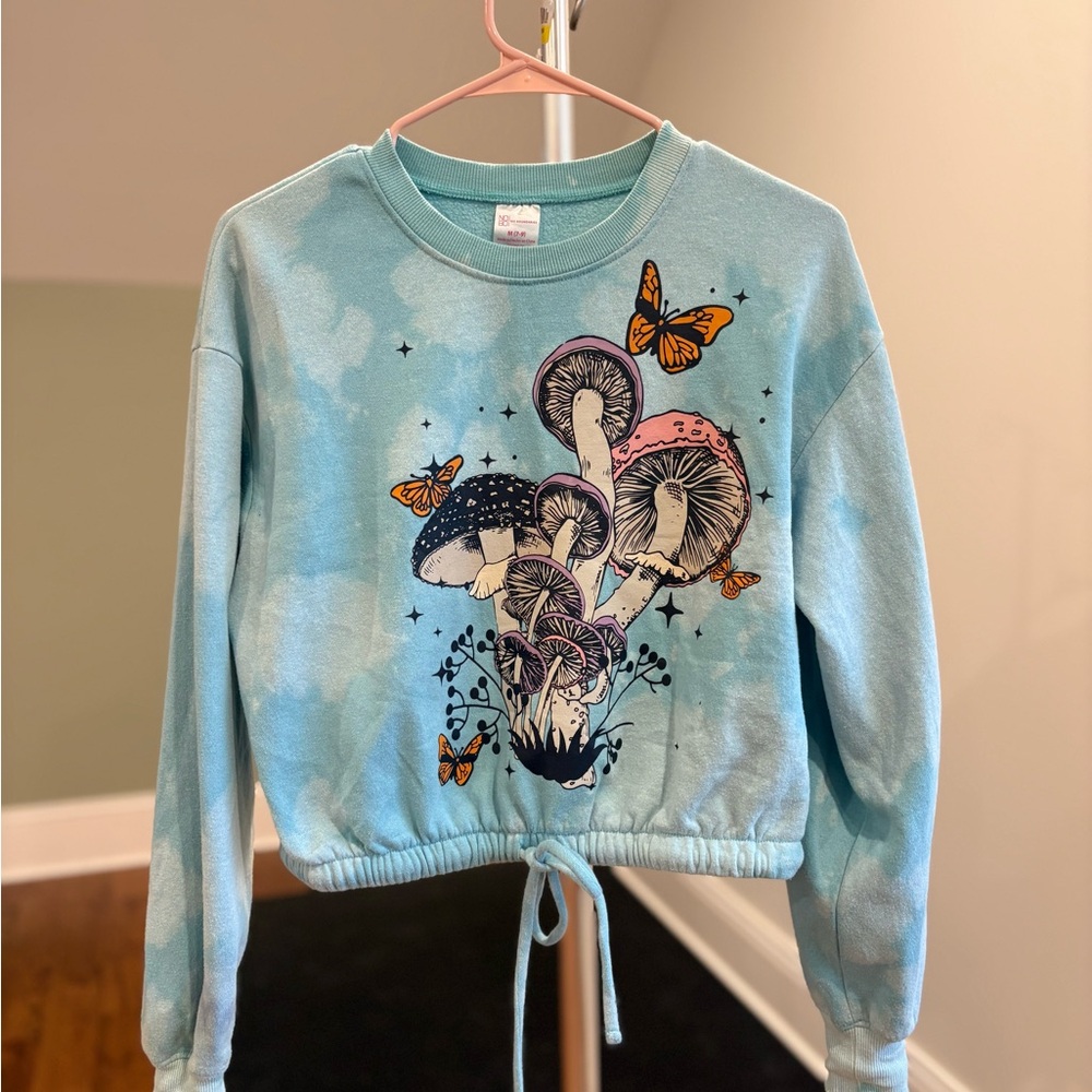 Adorable Light Blue Mushroom Sweatshirt